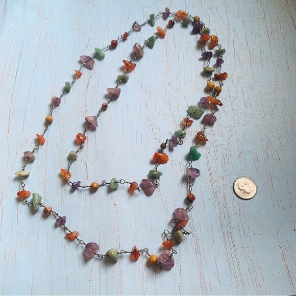 Amethyst Aventurine Jasper Carnelian Rosary Link Long Necklace - Picture 1 of 2